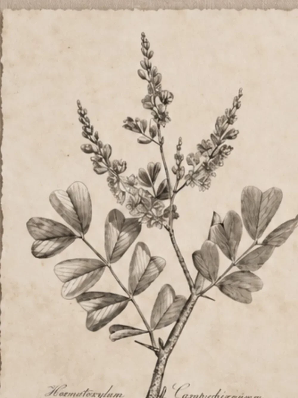 Vintage Framed Haematoxylum Campechianu Botanical Sepia Print Medical Botany Art